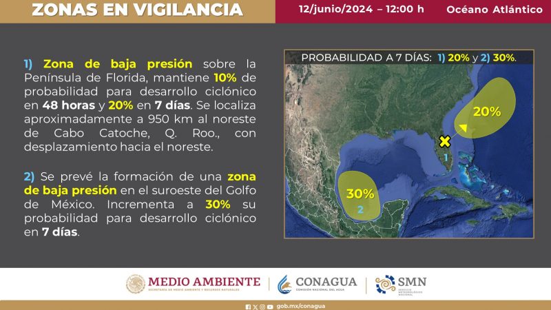 Vigilan posible disturbio tropical en el Golfo de México; podría afectar a Tamaulipas, Veracruz y Tabasco