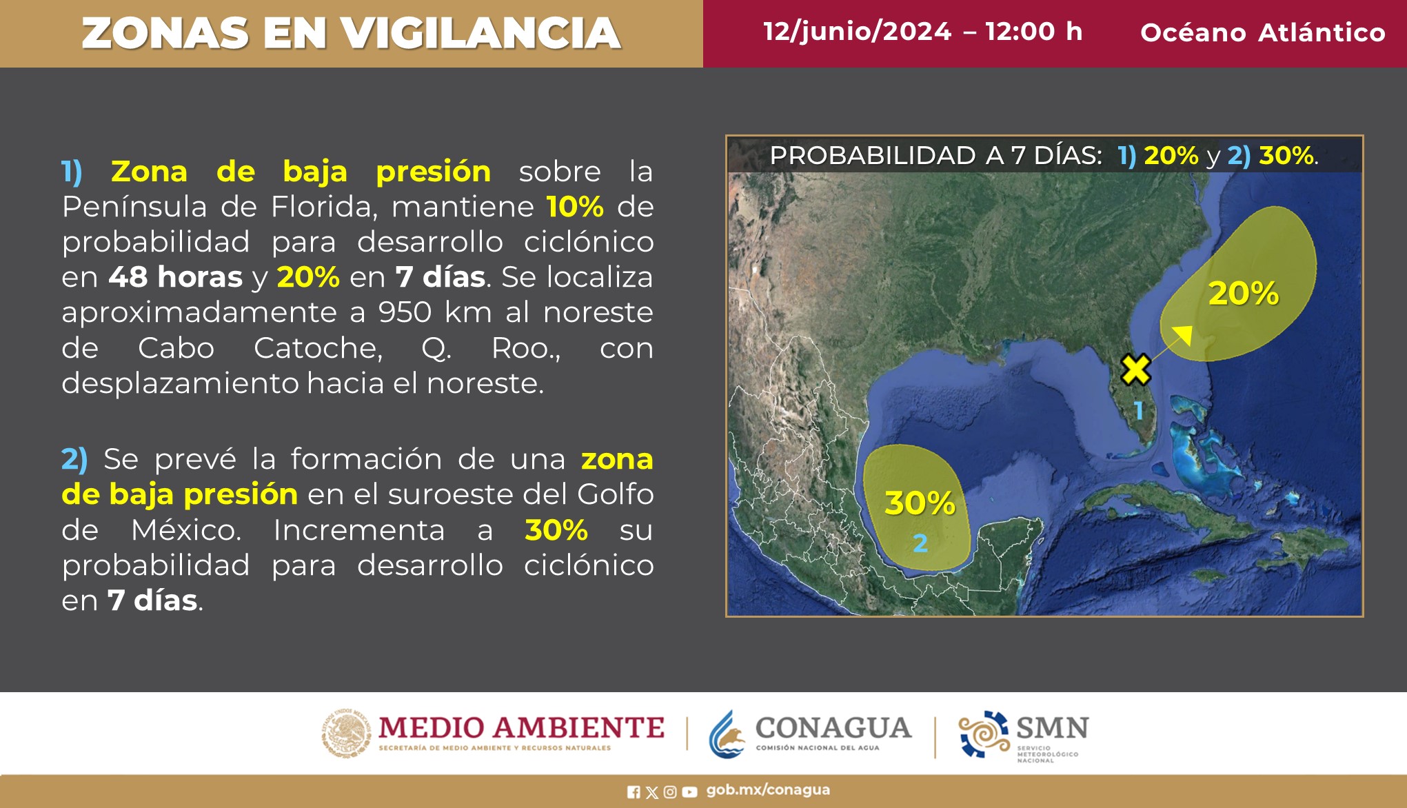Vigilan posible disturbio tropical en el Golfo de México; podría afectar a Tamaulipas, Veracruz y Tabasco