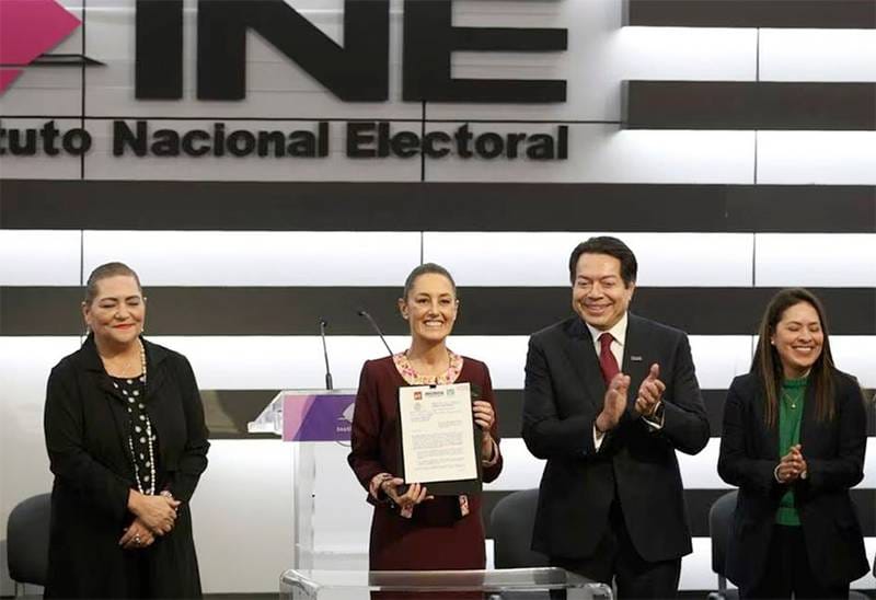 Sheinbaum formaliza su inscripción ante el INE como candidata presidencial respaldada por Morena, PT y PVEM