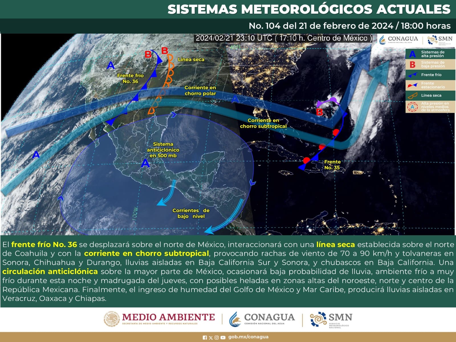 Clima para Tamaulipas 22 de Febrero