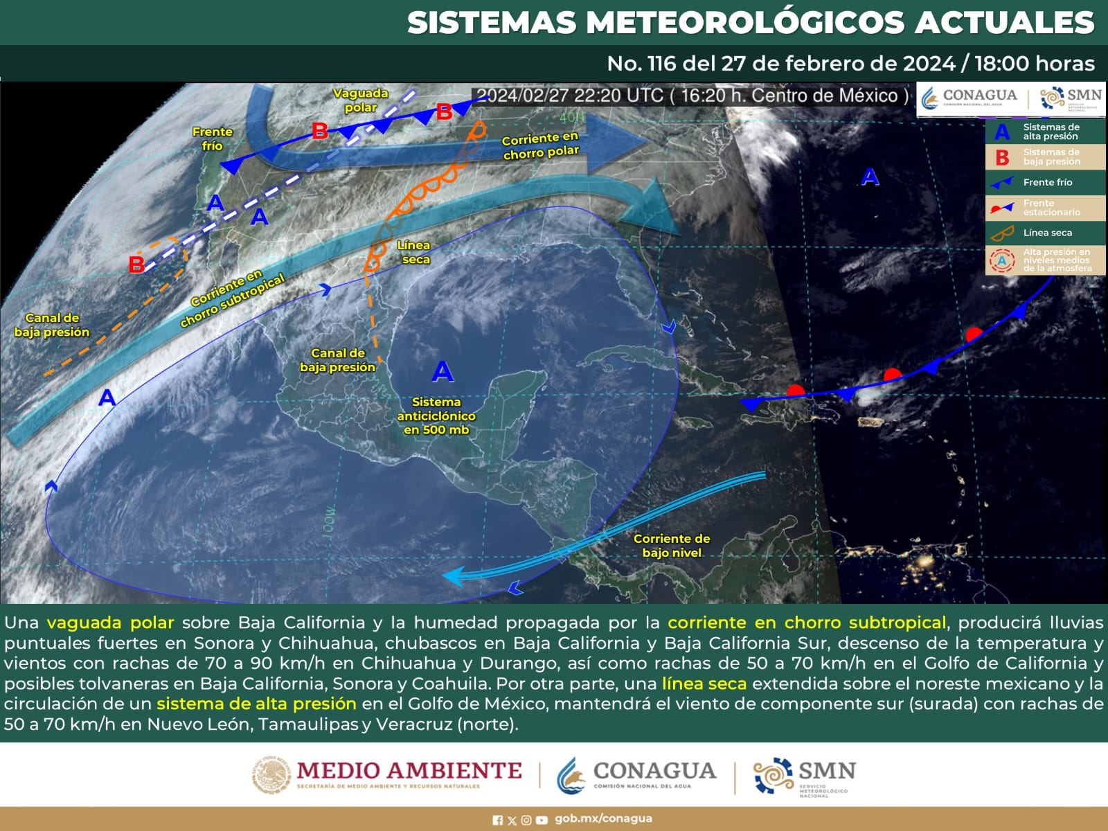 Pronóstico del tiempo para Tamaulipas 28 Febrero 2024