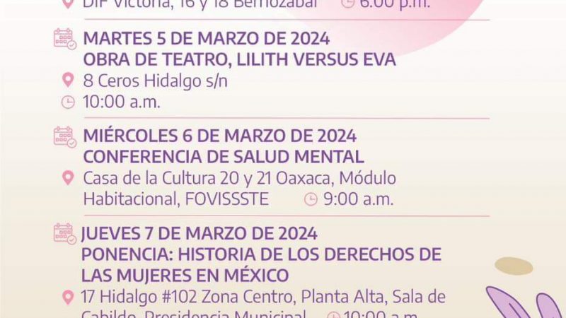 El Gobierno municipal de Victoria invita a conferencias, ponencias y obras de teatro en la capital.