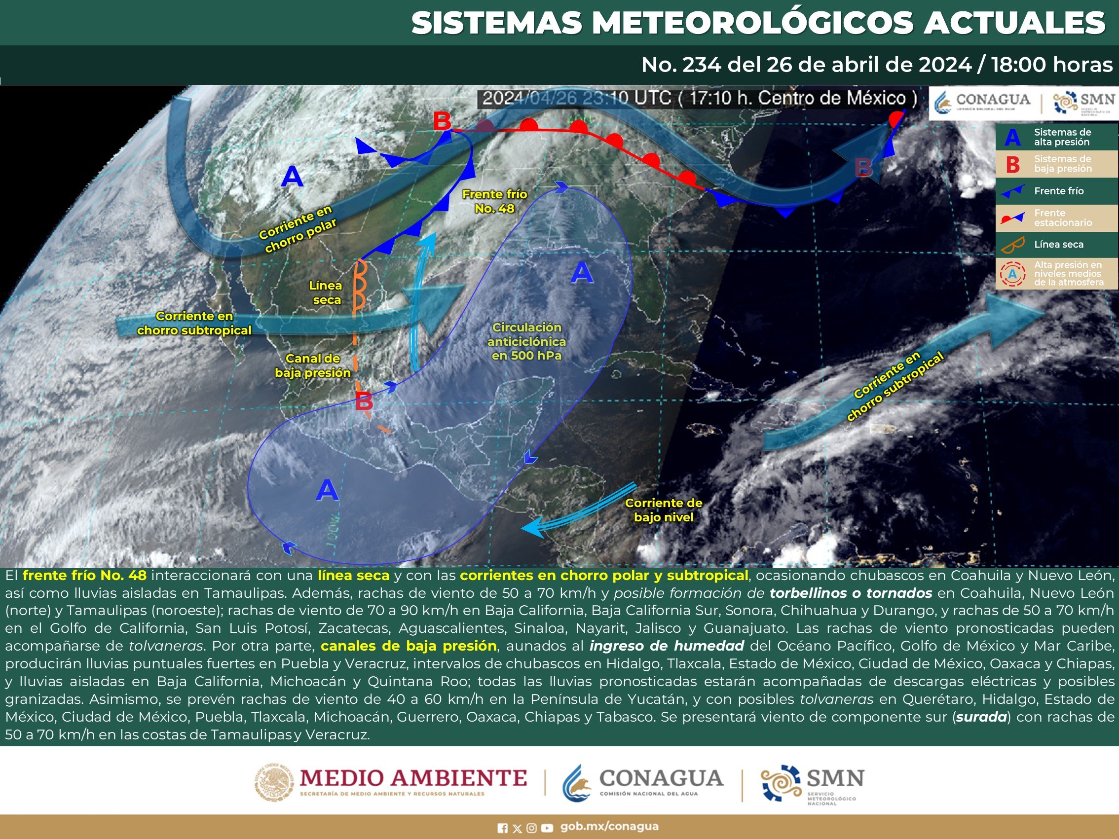 Pronóstico del tiempo para Tamaulipas 27 Abril 2024