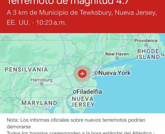 Sismo de Magnitud 4.8 Sacude Nueva Jersey, Se Siente en Nueva York y Otras Ciudades de la Costa Este