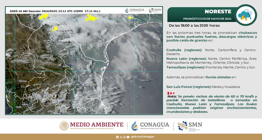 Pronóstico del tiempo para Tamaulipas 2 Mayo 2024