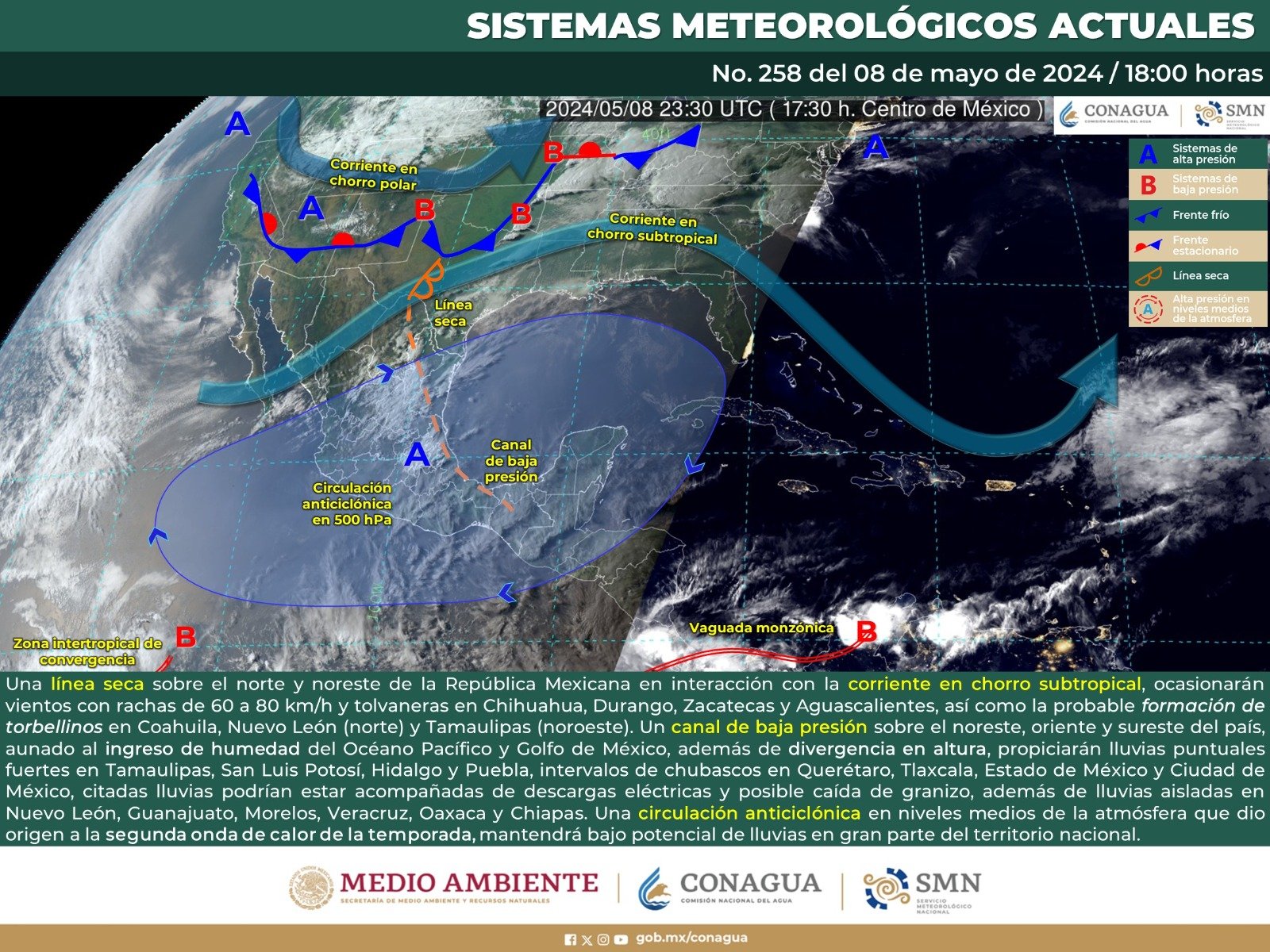 Pronóstico del tiempo para Tamaulipas 9 Mayo 2024