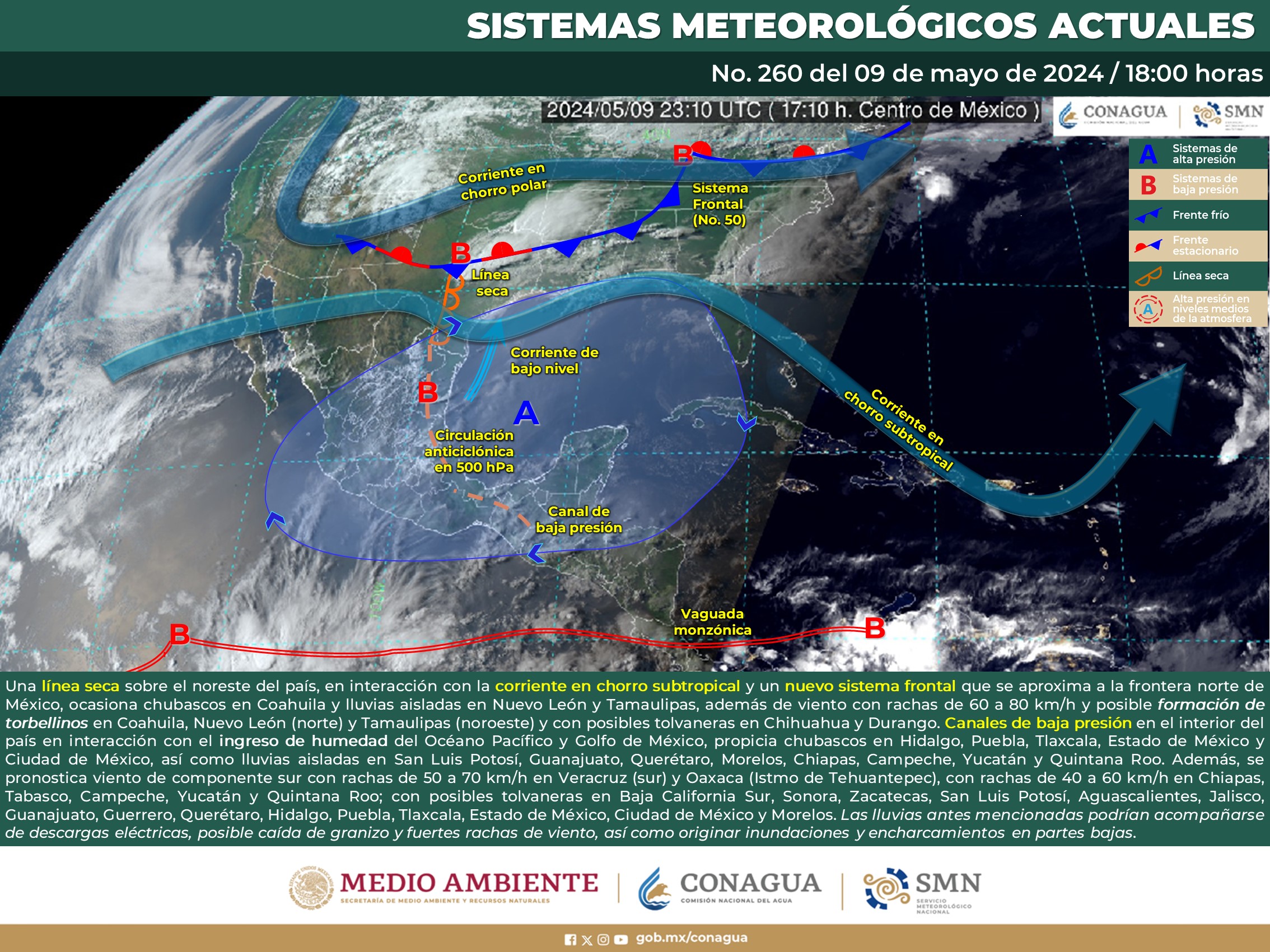 Pronóstico del tiempo para Tamaulipas 10 Mayo 2024