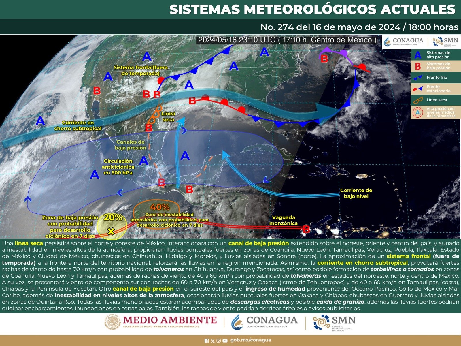 Pronóstico del tiempo para Tamaulipas 17 Mayo 2024