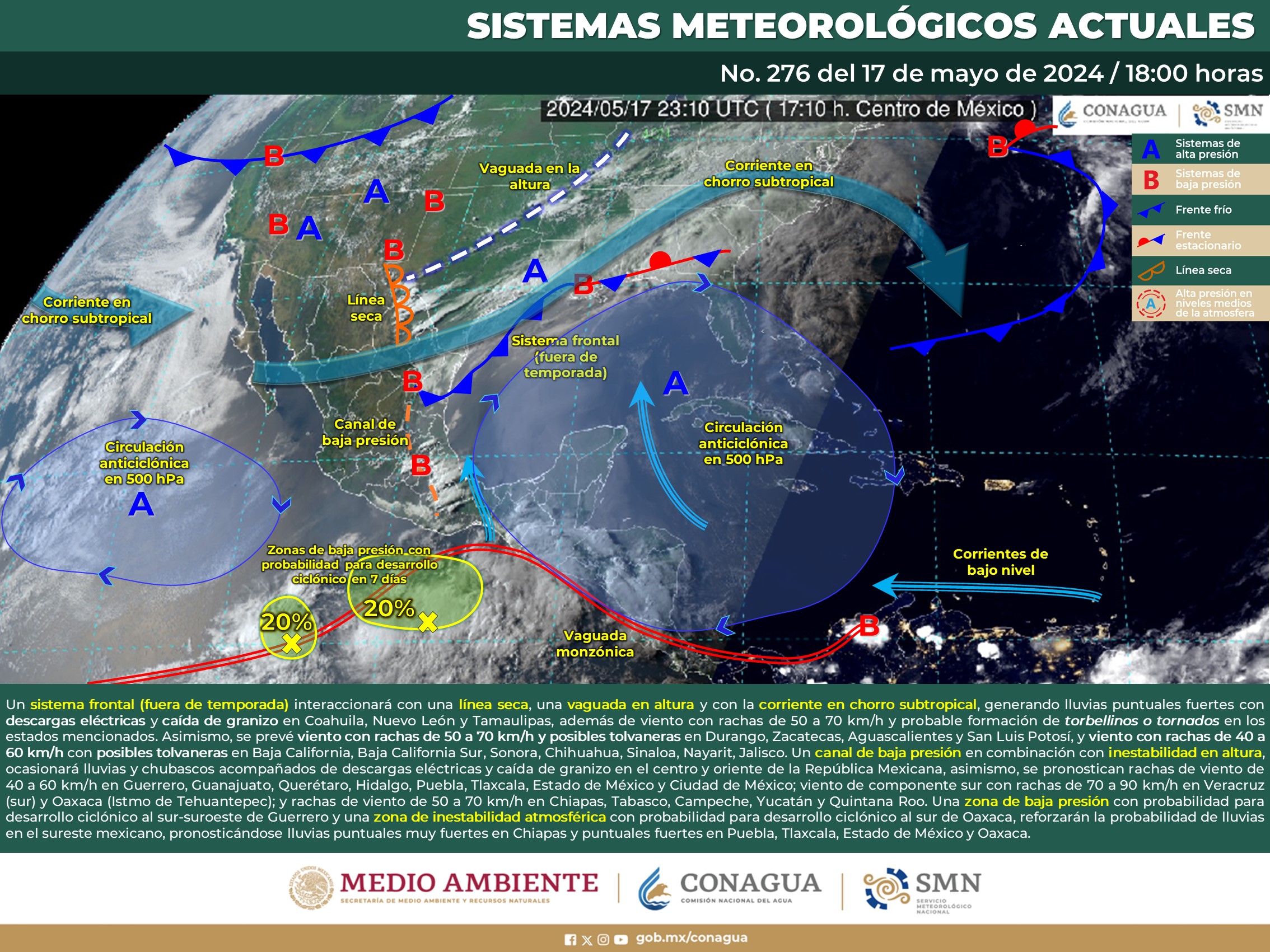 Pronóstico del tiempo para Tamaulipas 18 Mayo 2024