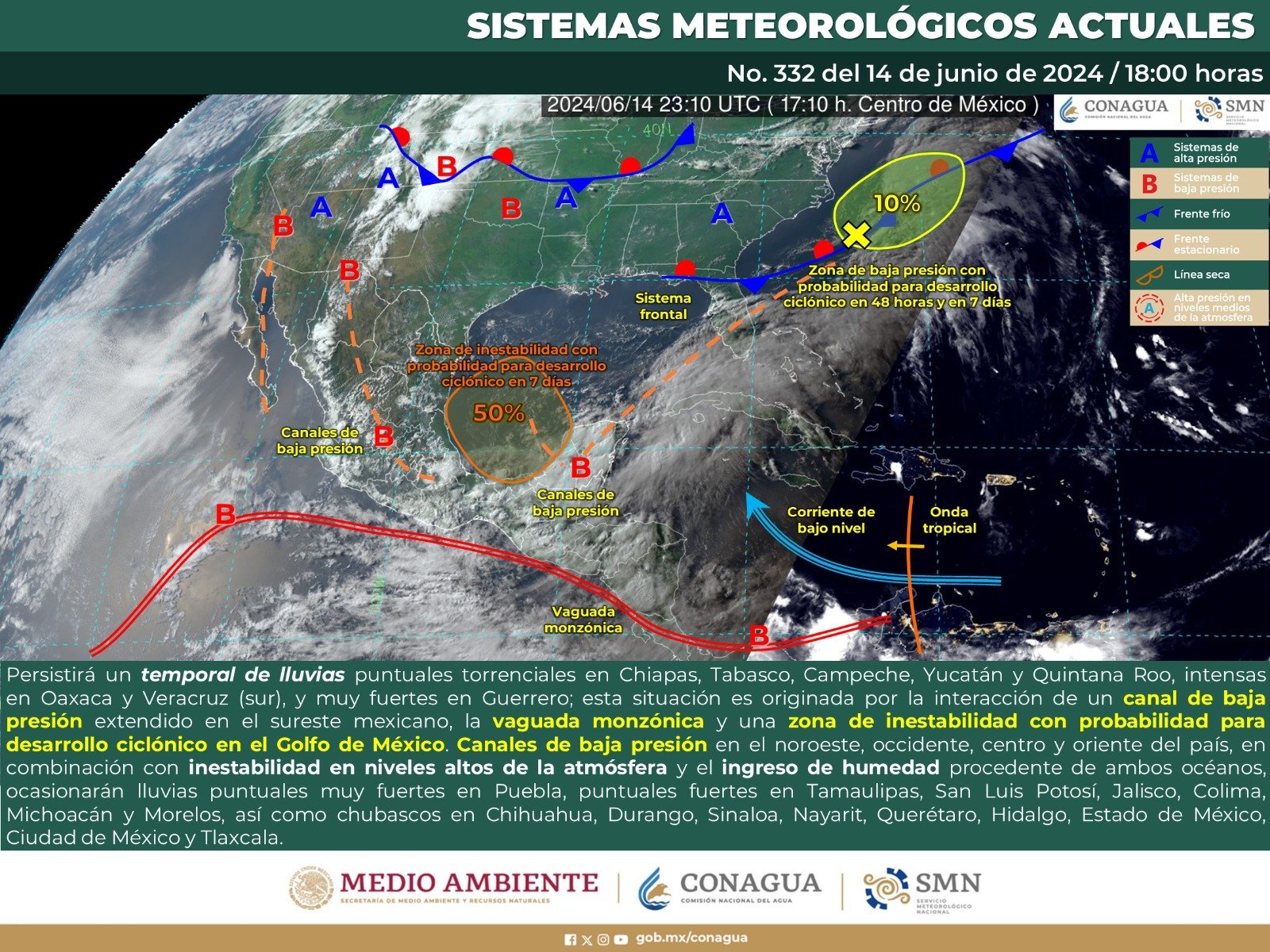 Pronóstico del tiempo para Tamaulipas 15 Junio 2024