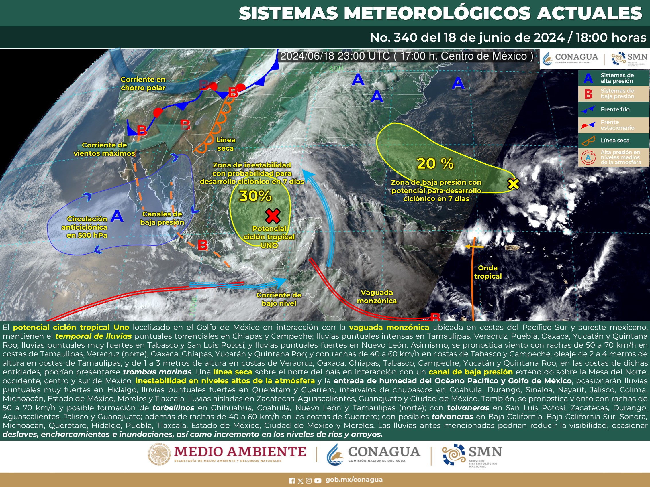 Pronóstico del tiempo para Tamaulipas 19 Junio 2024