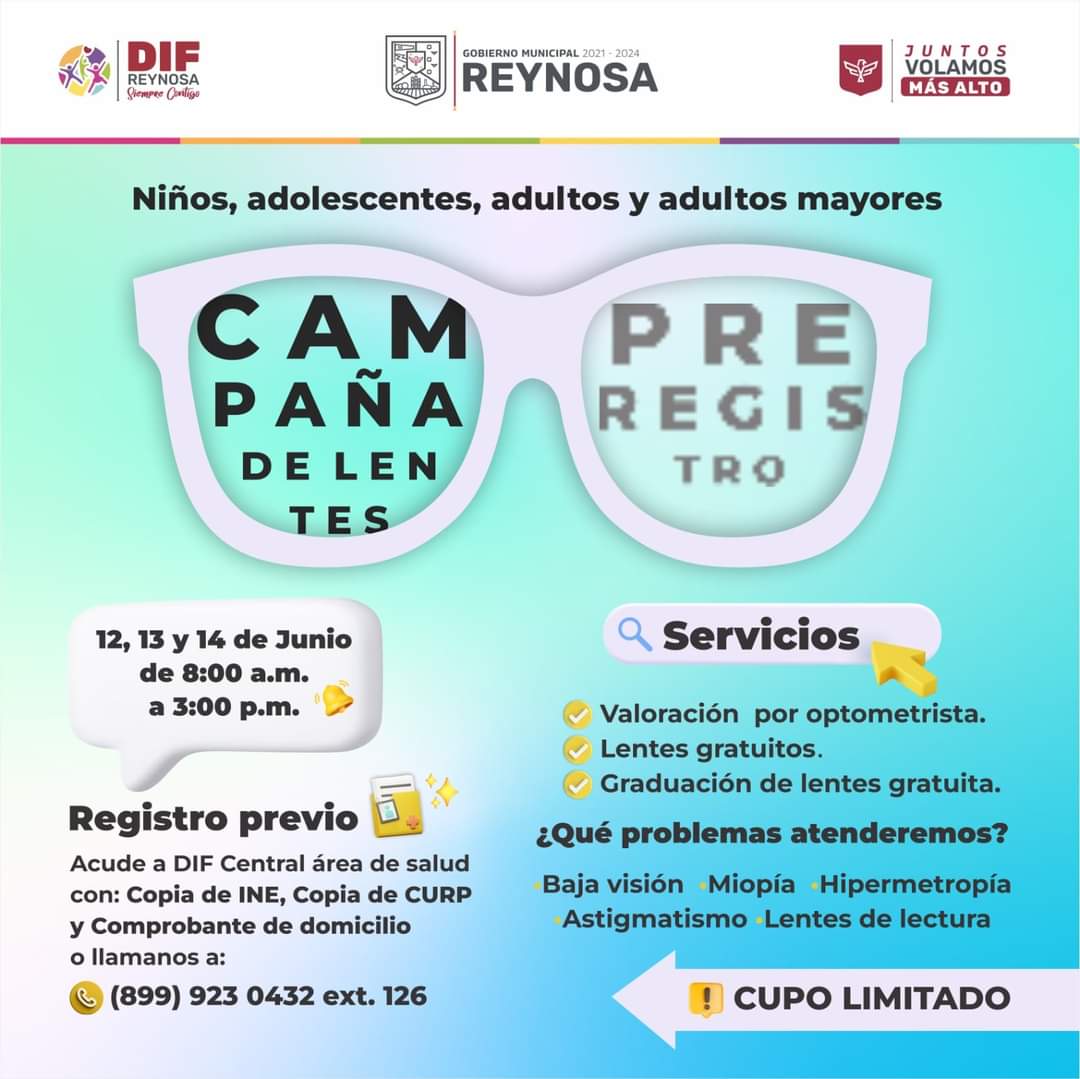 DIF Reynosa Abre Registro para Campaña de Lentes Gratuitos