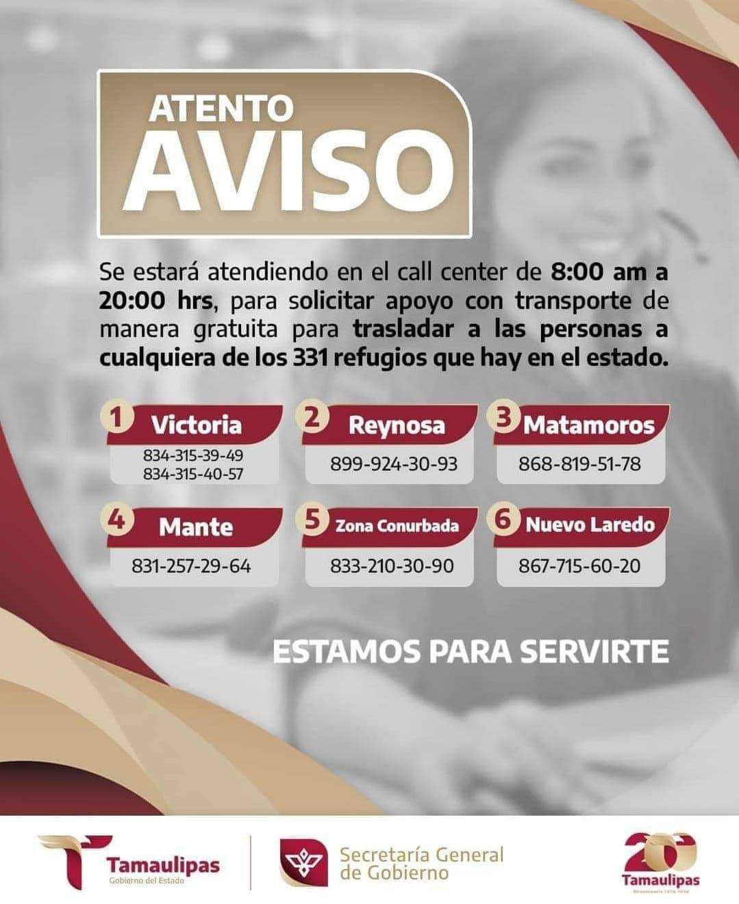 Transporte Gratuito Disponible para Ciudadanos hacia Albergues en Tamaulipas