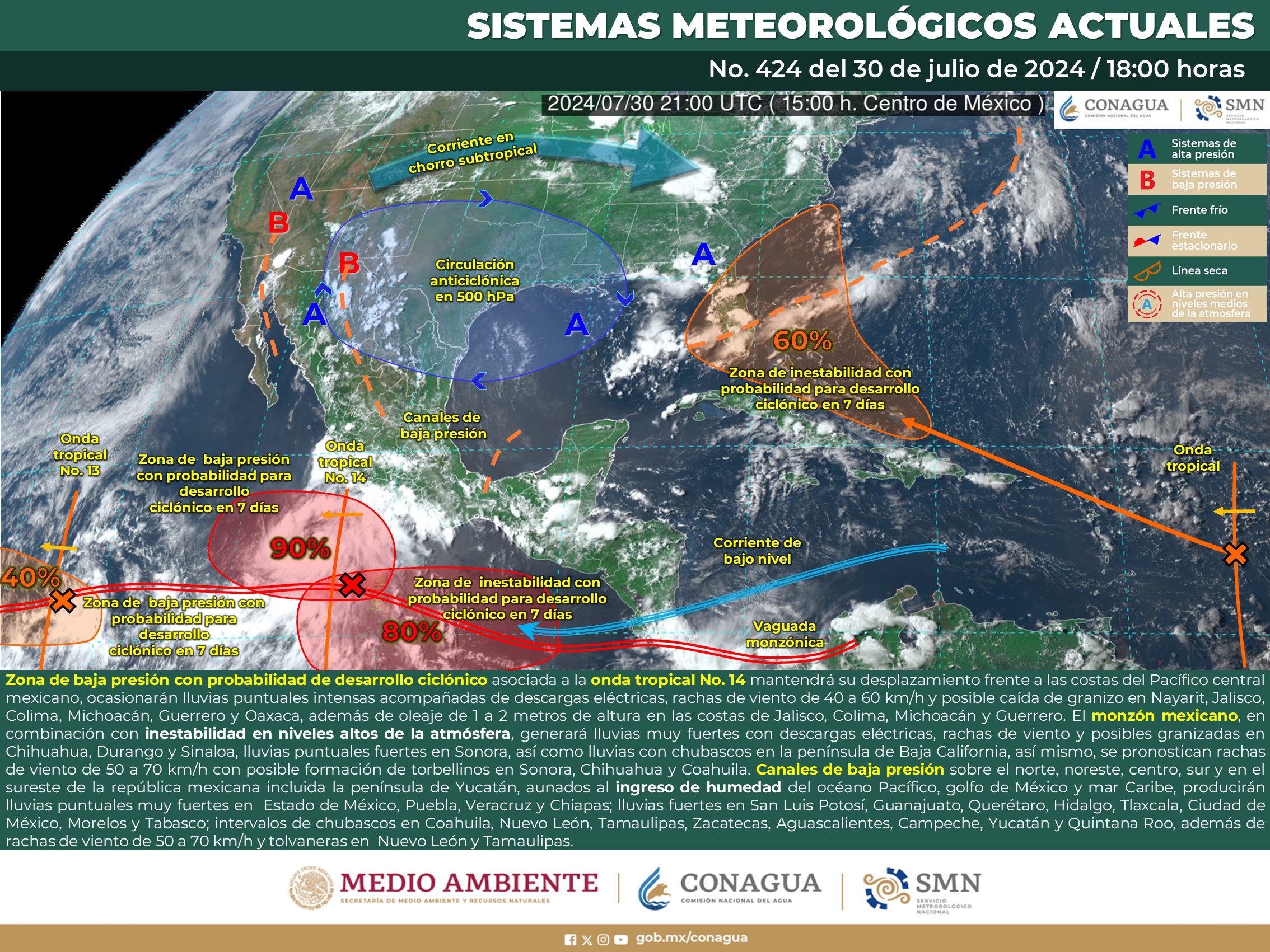 Pronóstico del tiempo para Tamaulipas 31 Julio 2024