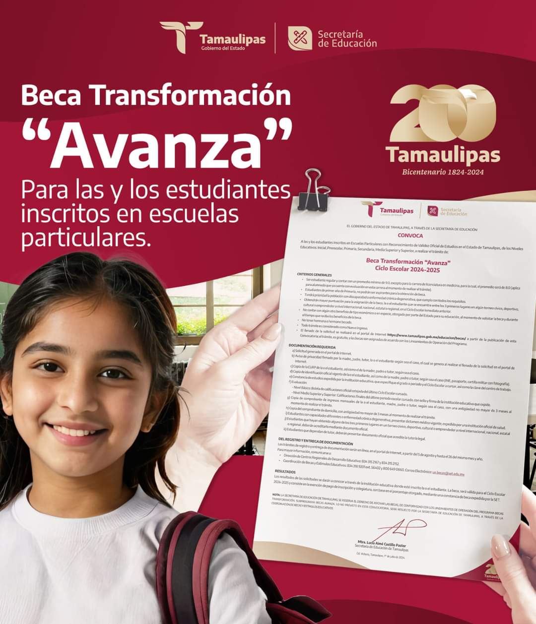 Gobierno de Tamaulipas lanza convocatoria para la Beca Transformación «Avanza» 2024-2025