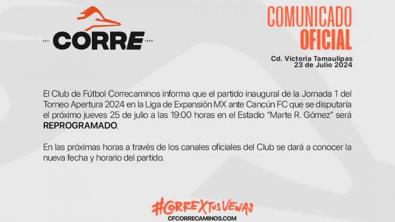 Se posterga el partido inaugural de Correcaminos en el  Apertura 2024 en Ciudad Victoria