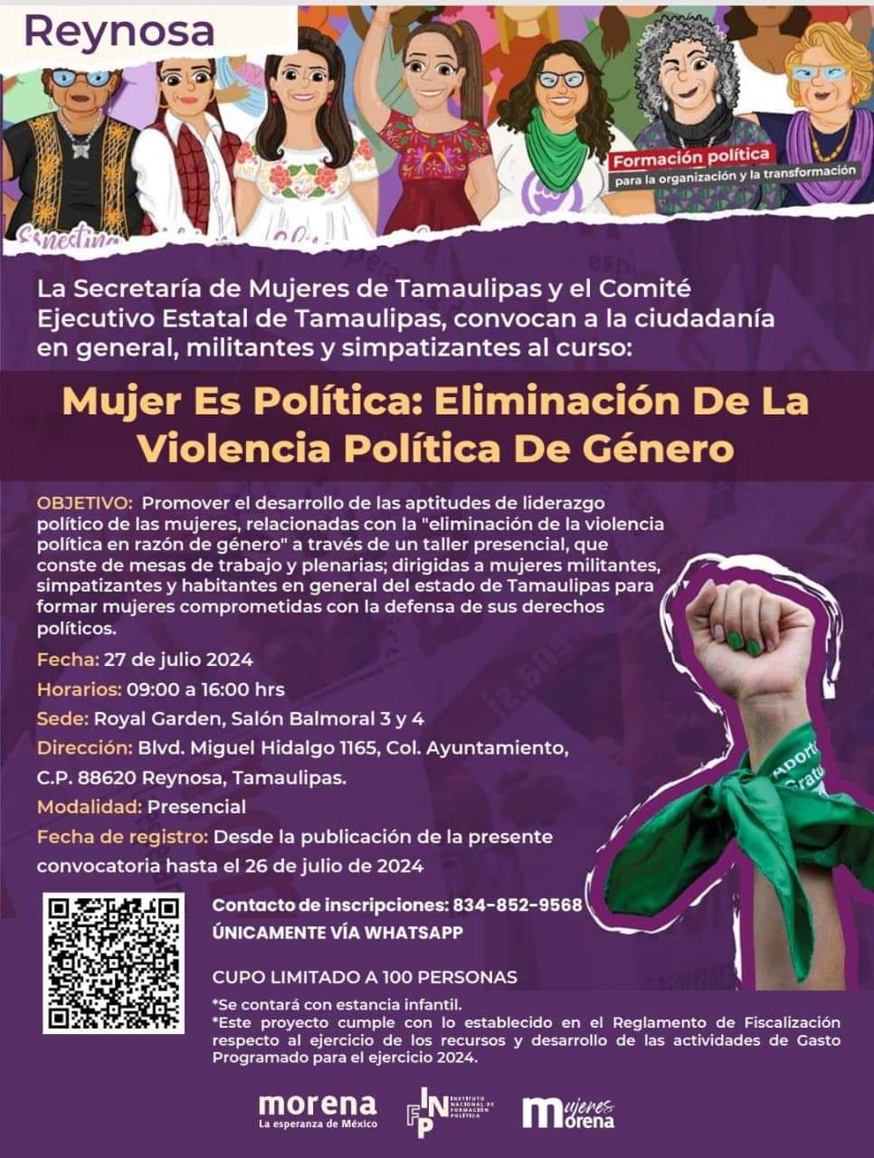 Morena Tamaulipas Convoca al Curso “Mujer es Política: Eliminación de la Violencia Política de Género”