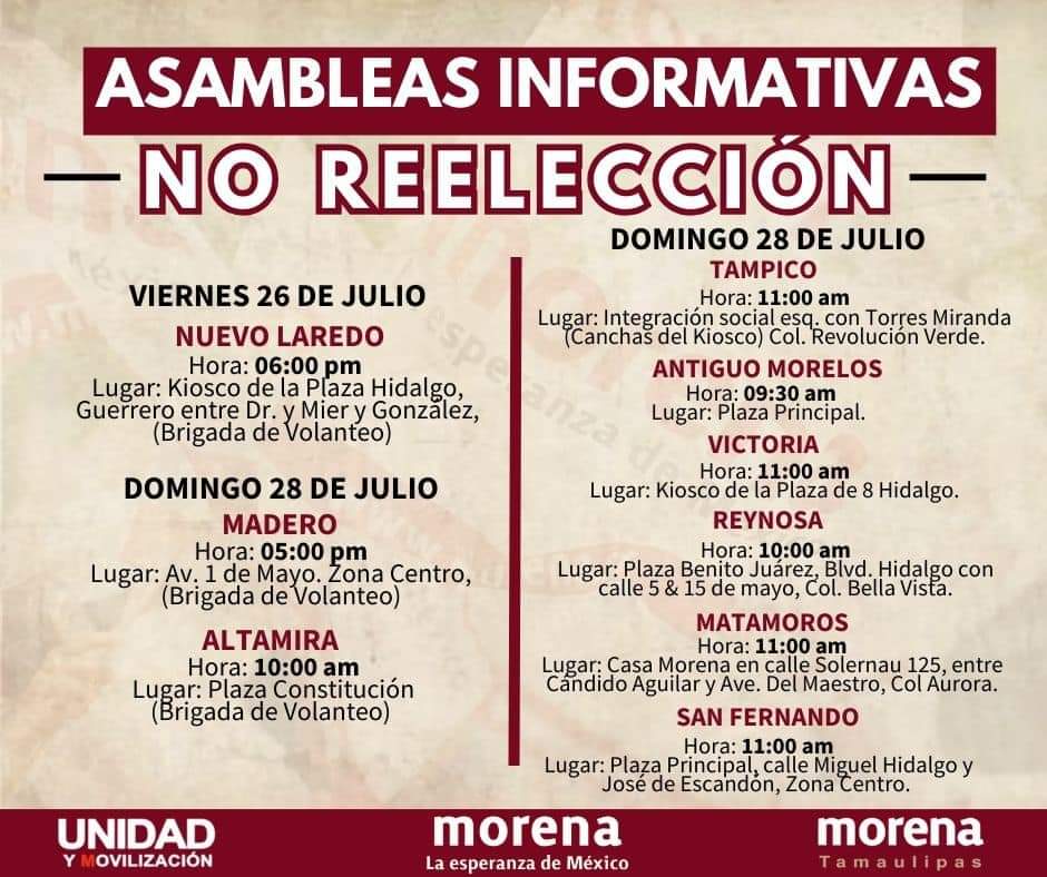 Tamaulipas: Morena Organiza Asamblea Informativa sobre Reforma de «No Reelección»