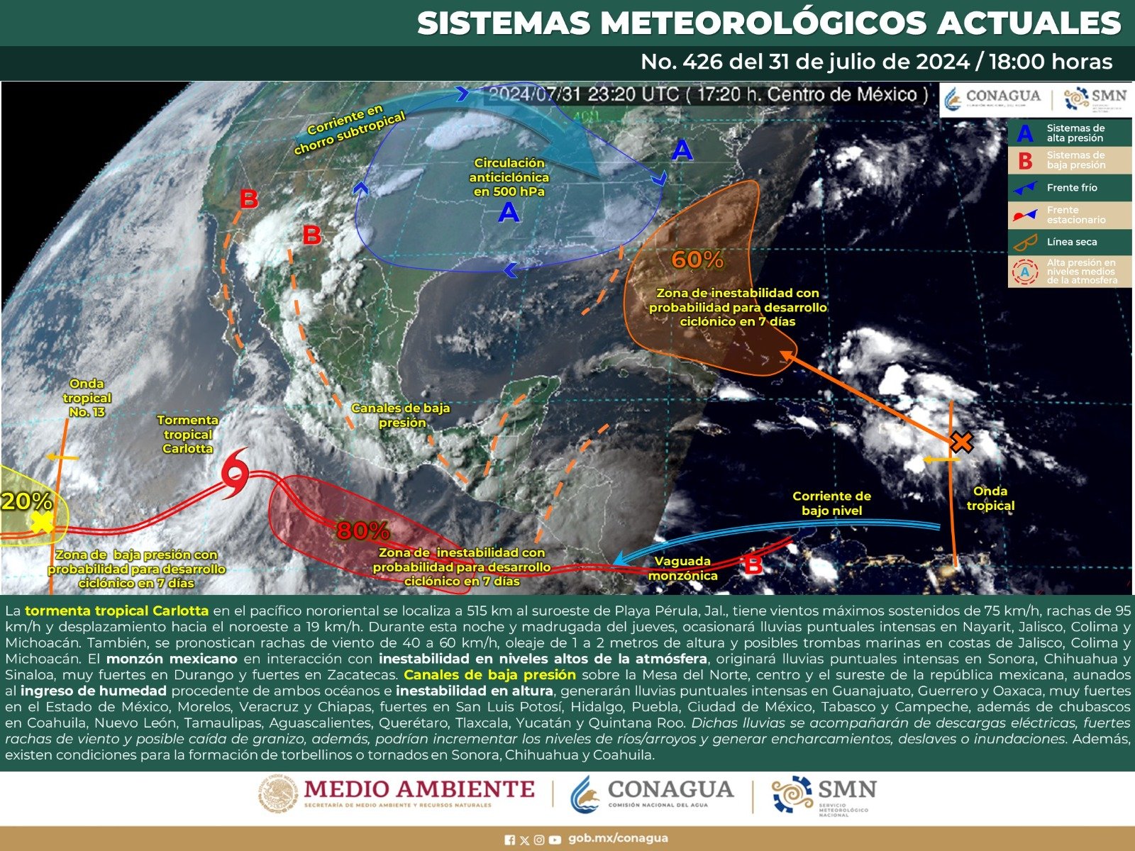 Pronóstico del tiempo para Tamaulipas 1 Agosto 2024