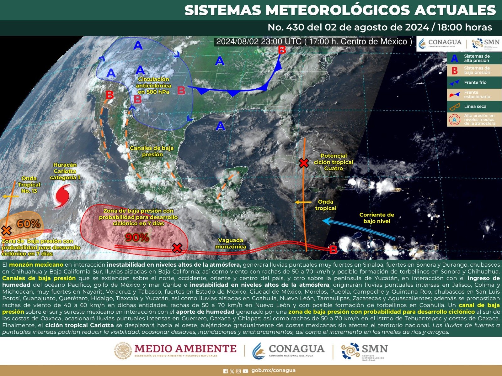 Pronóstico del tiempo para Tamaulipas 3 Agosto 2024