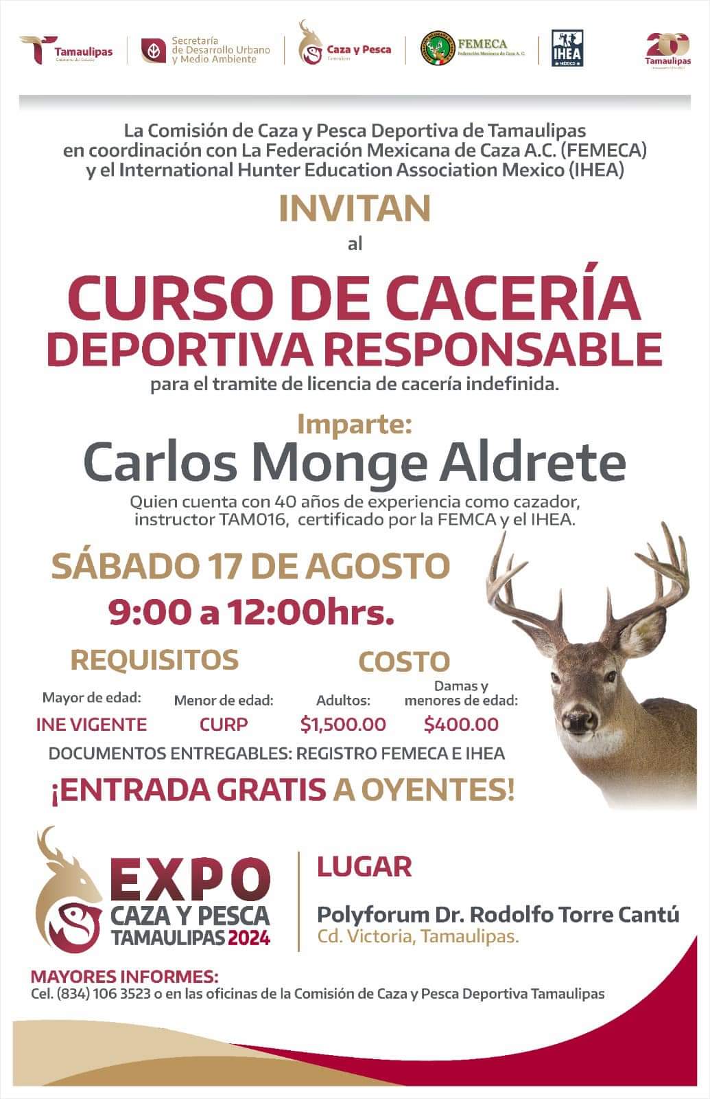 Invitación a Curso de Cacería Deportiva Responsable en Tamaulipas
