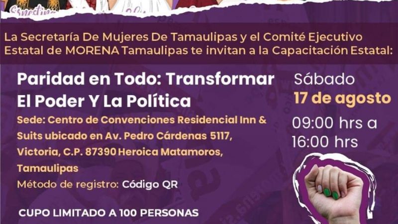 Morena Tamaulipas Invita al Curso “Paridad en todo: Transformar el Poder y la Política”