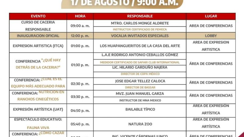 Agenda de la Segunda Expo Caza y Pesca Tamaulipas 2024