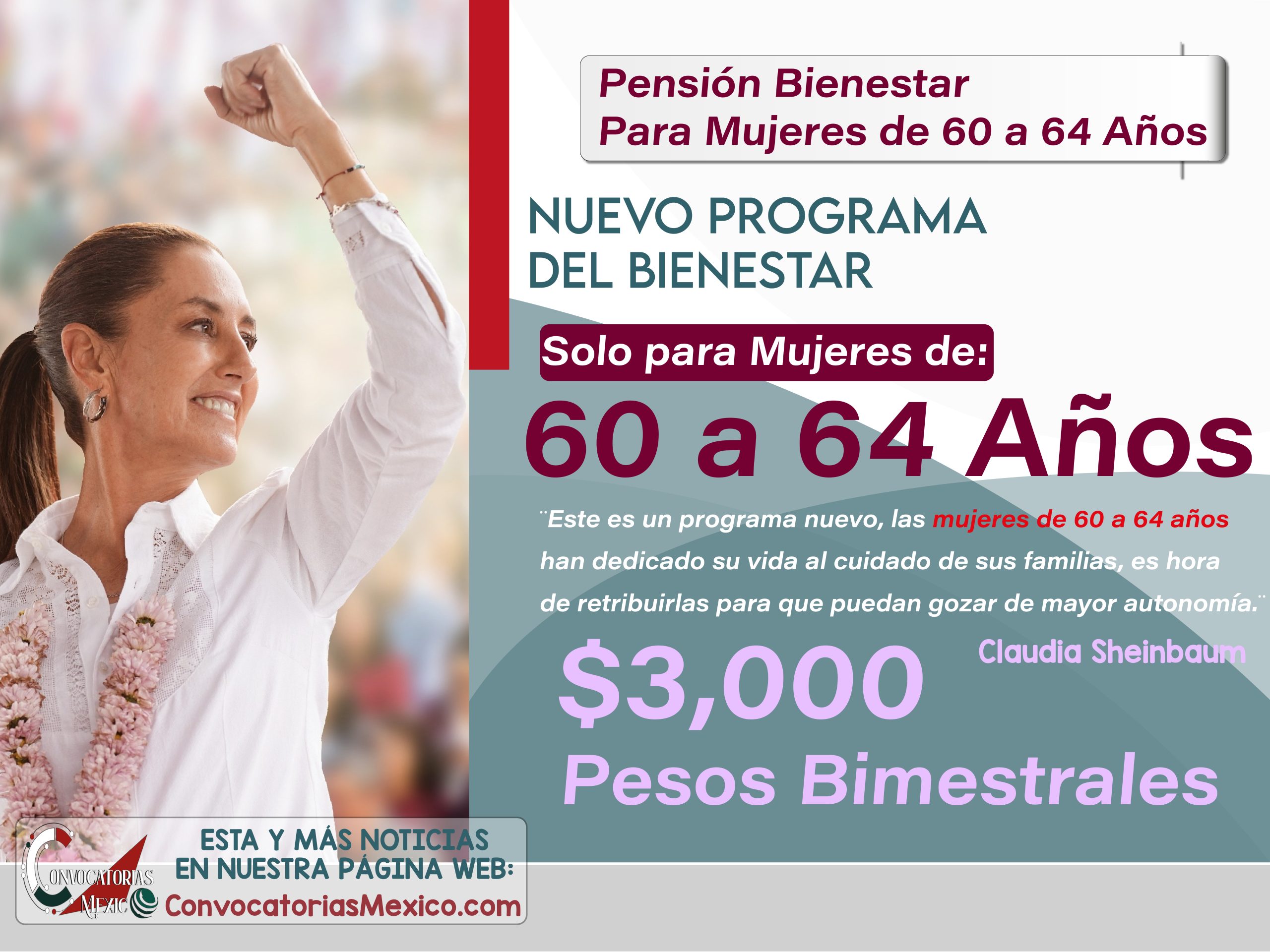 Claudia Sheinbaum Anuncia Apoyo de Más de 3 Mil Pesos para Mujeres de 60 a 64 Años en su Administración