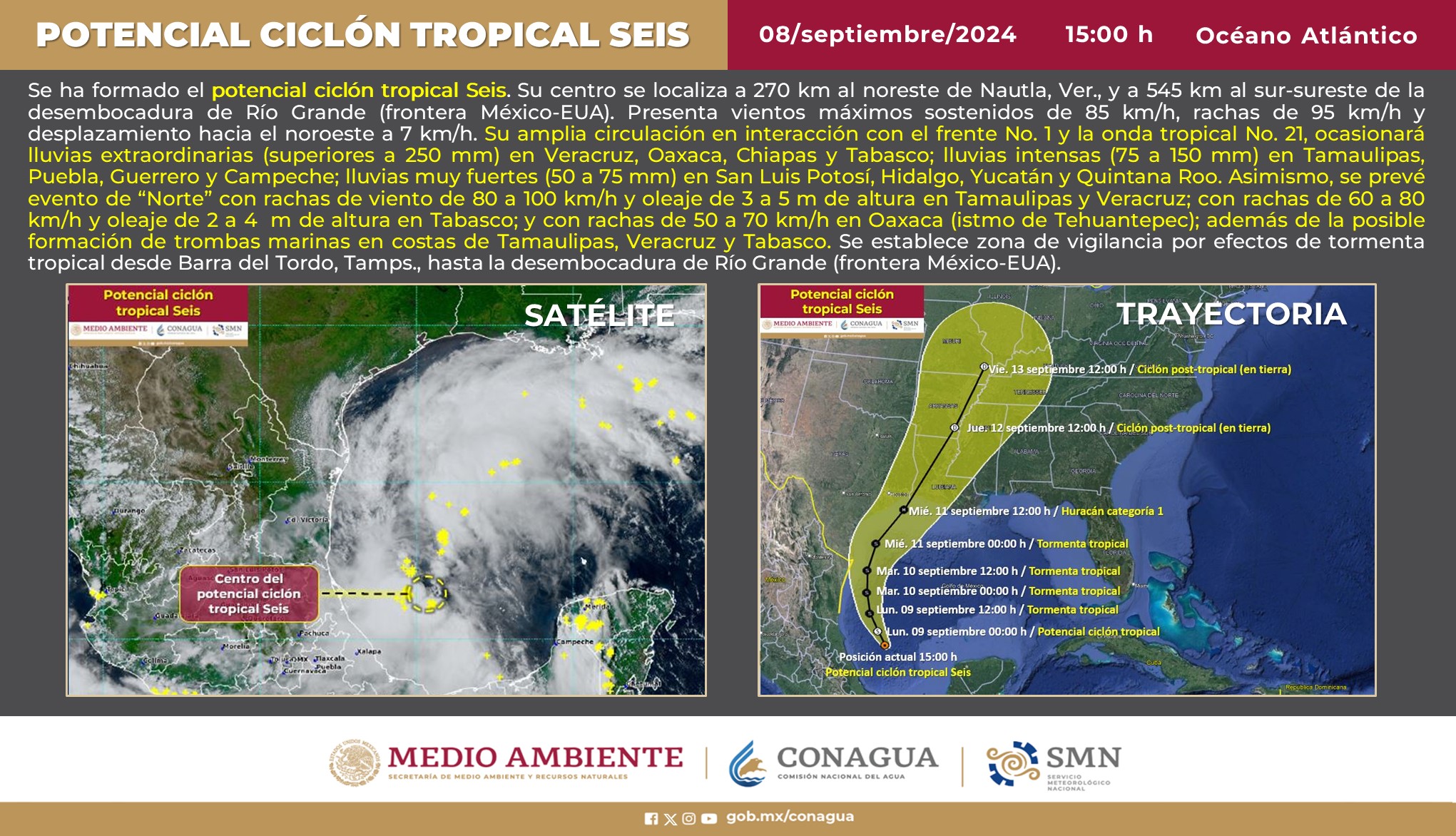 Pronóstico del tiempo para Tamaulipas 9 Septiembre 2024