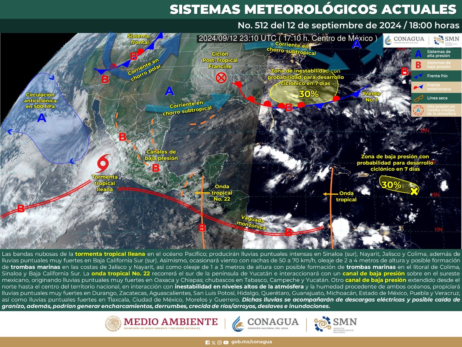 Pronóstico del tiempo para Tamaulipas 13 Septiembre 2024