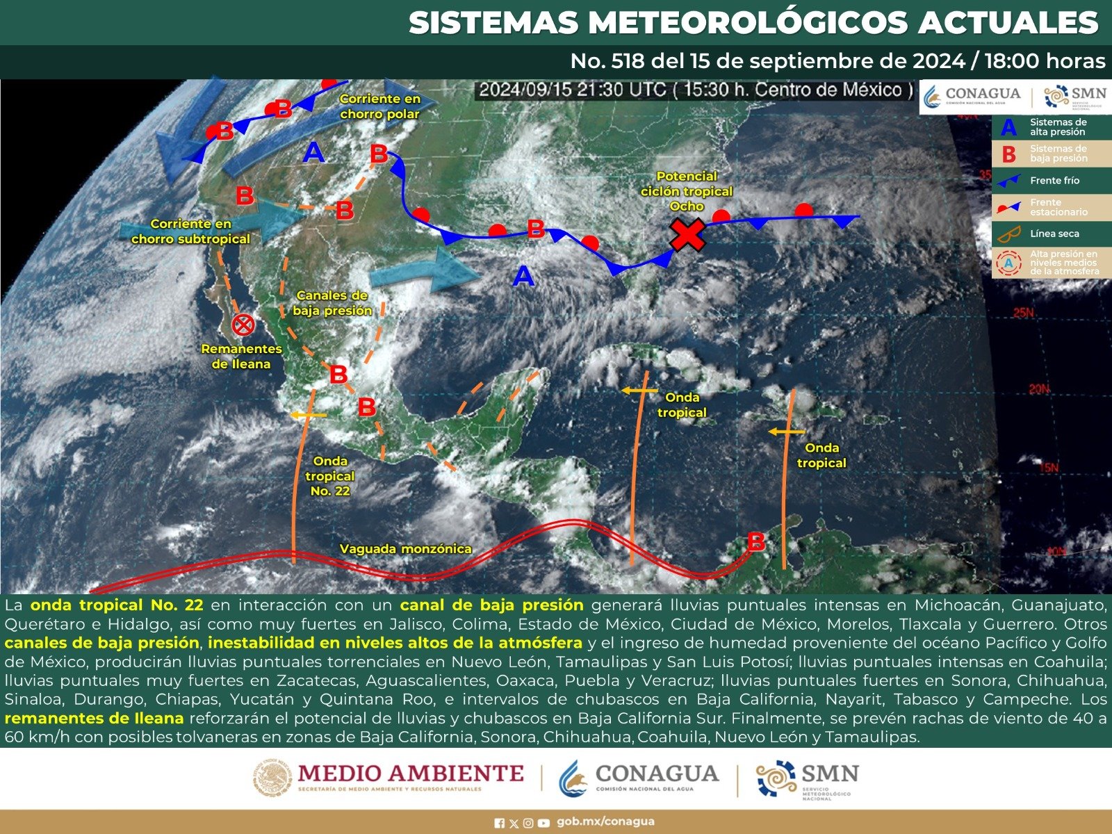 Pronóstico del tiempo para Tamaulipas 16 Septiembre 2024