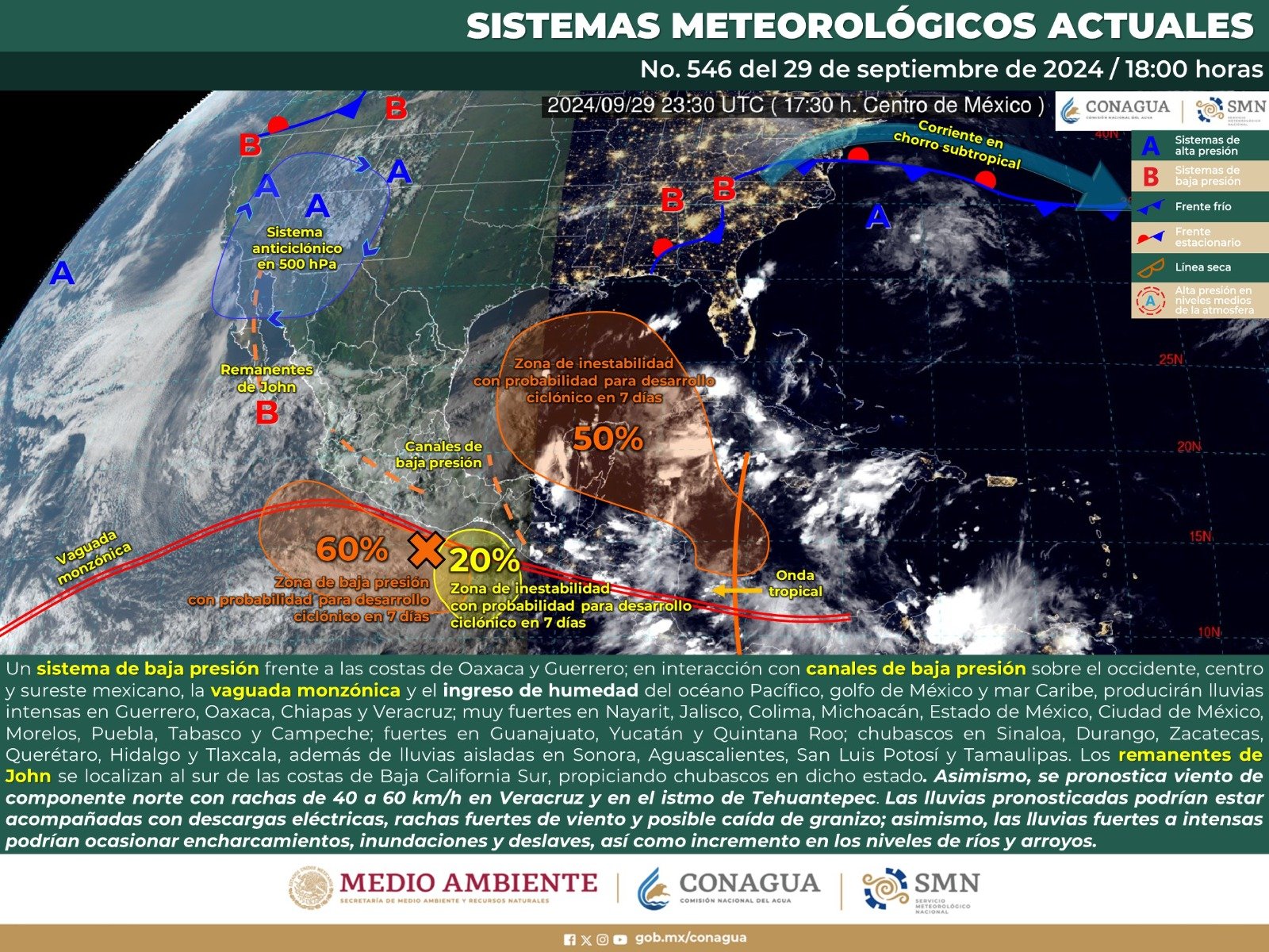 Pronostico del tiempo para Tamaulipas 30 Septiembre 2024