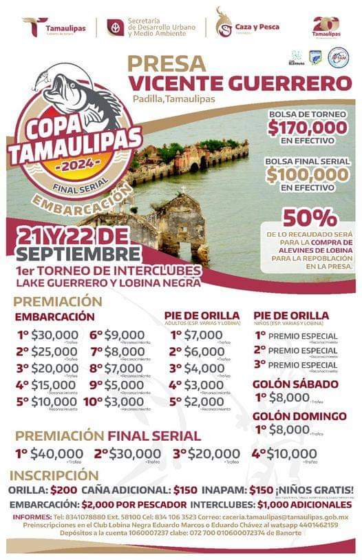 Anuncian Gran Torneo de Pesca Deportiva en la Presa Vicente Guerrero