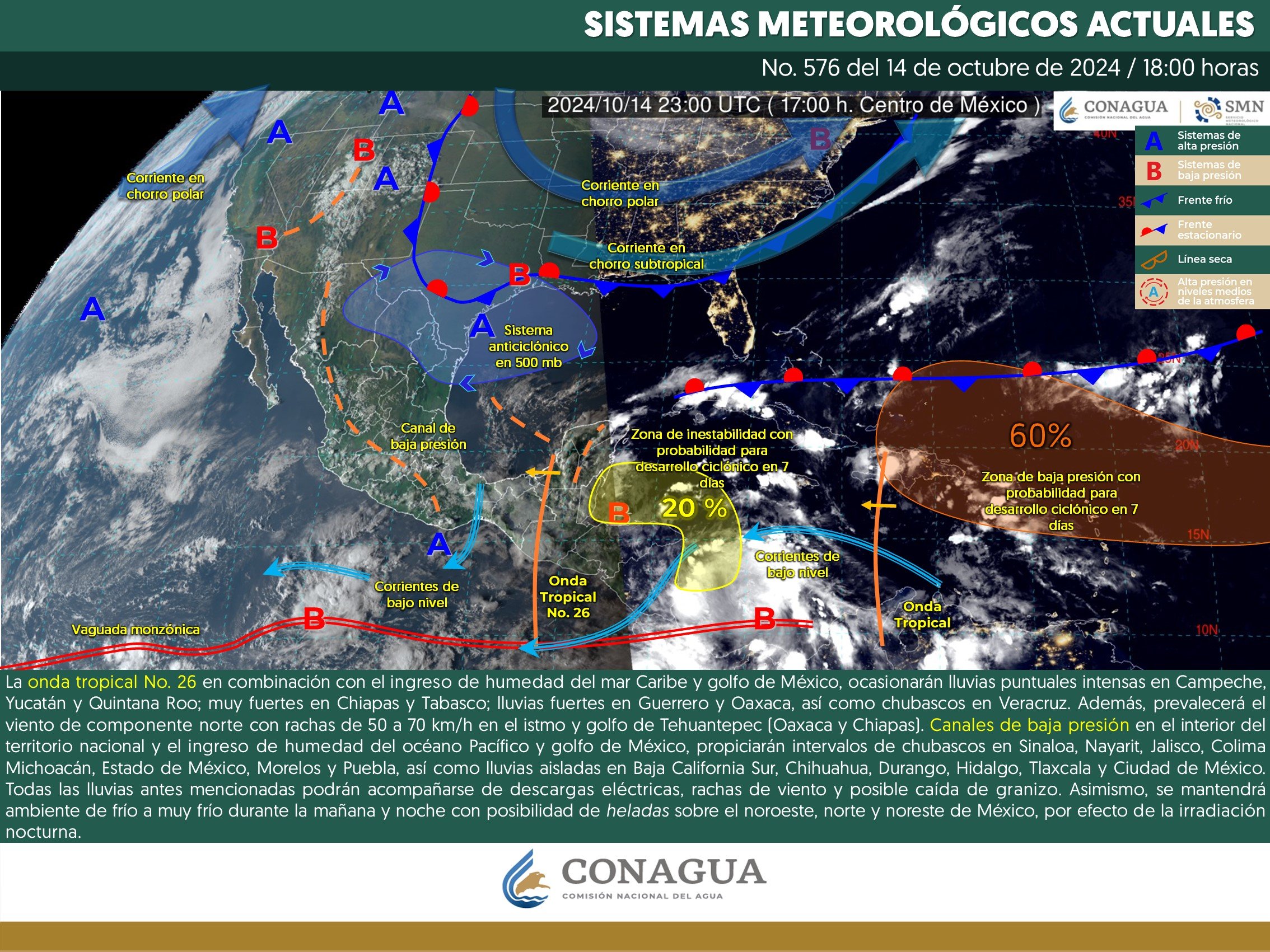 Pronóstico del tiempo para Tamaulipas 15 Octubre 2024