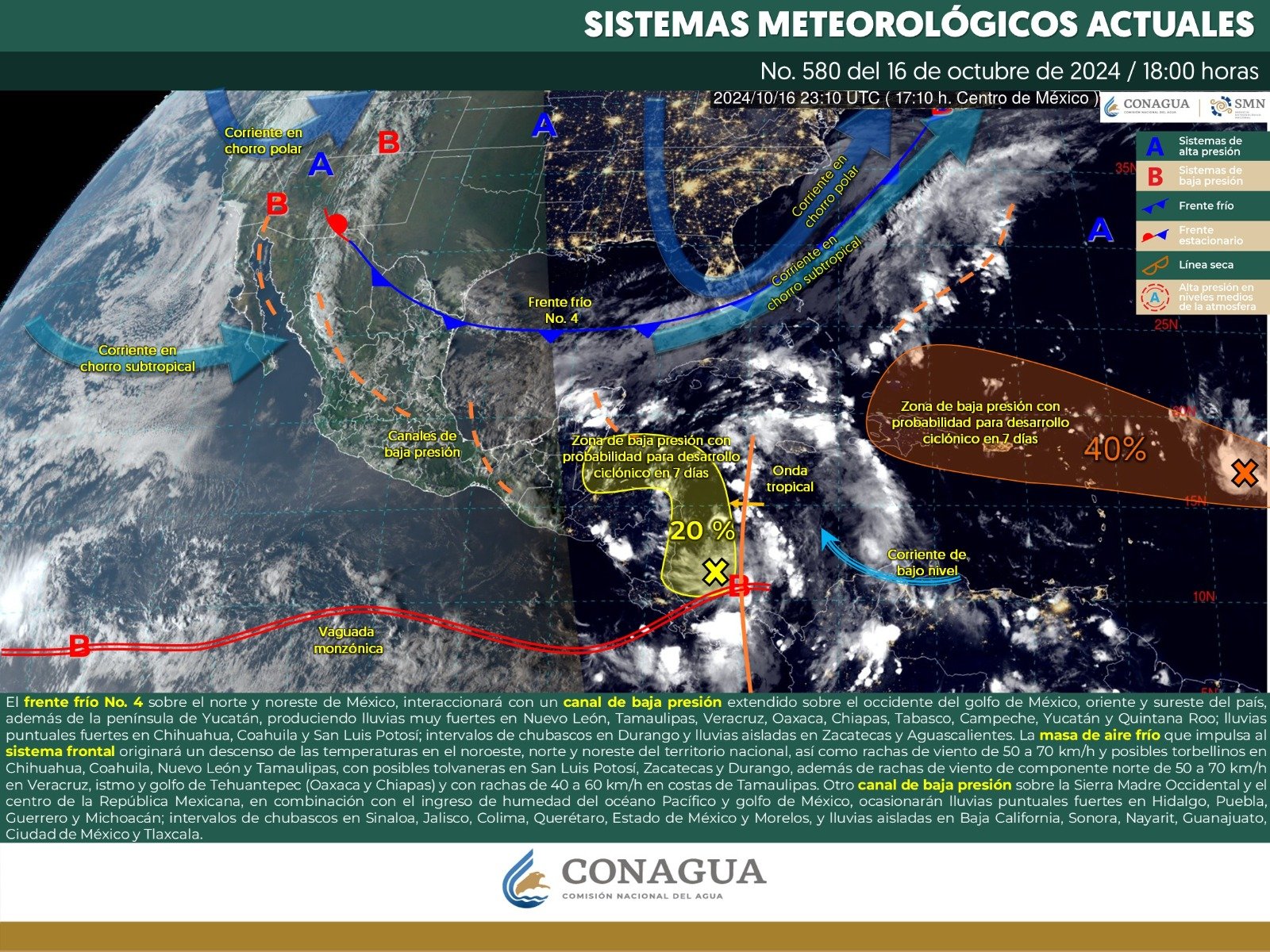 Pronóstico del tiempo para Tamaulipas 17 Octubre 2024