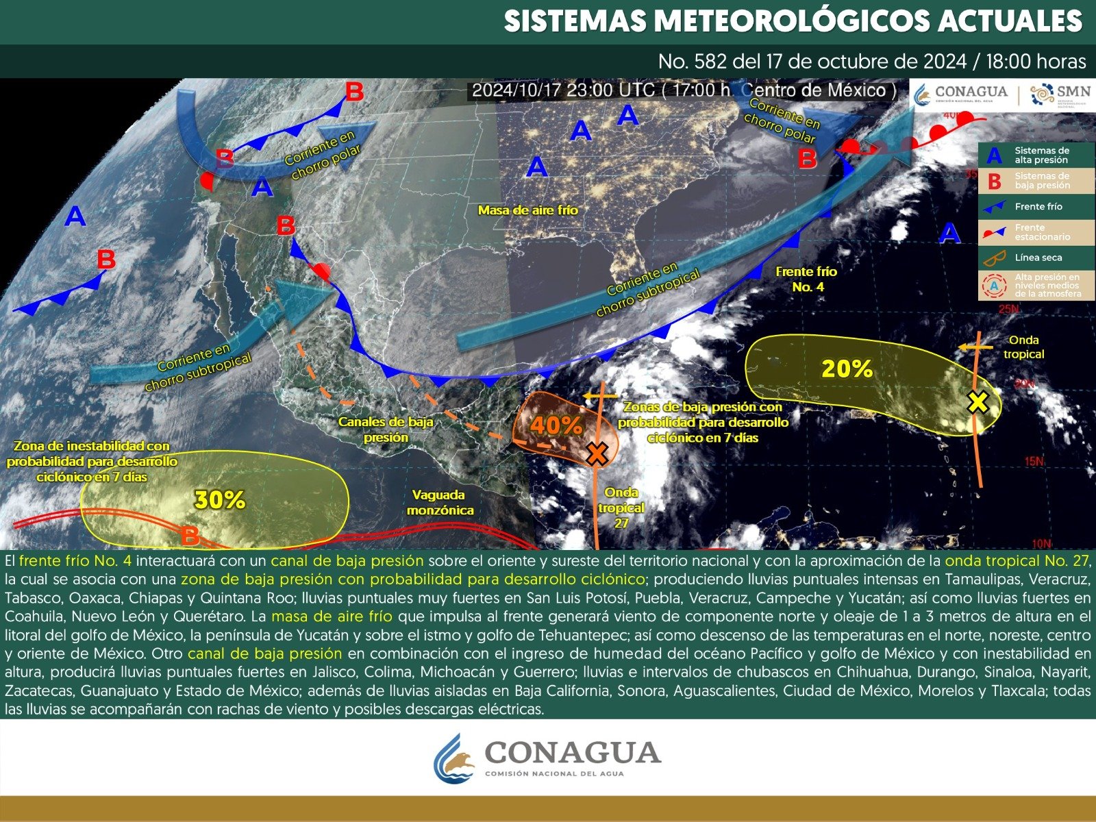 Pronóstico del tiempo para Tamaulipas 18 Octubre 2024