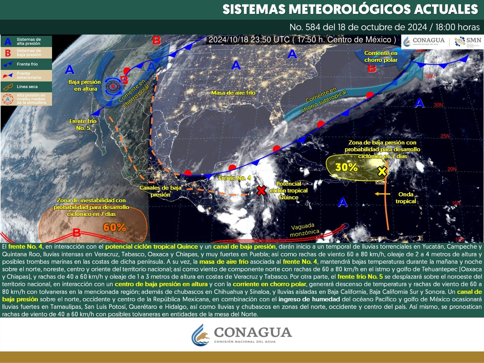 Pronóstico del tiempo para Tamaulipas 19 Octubre 2024