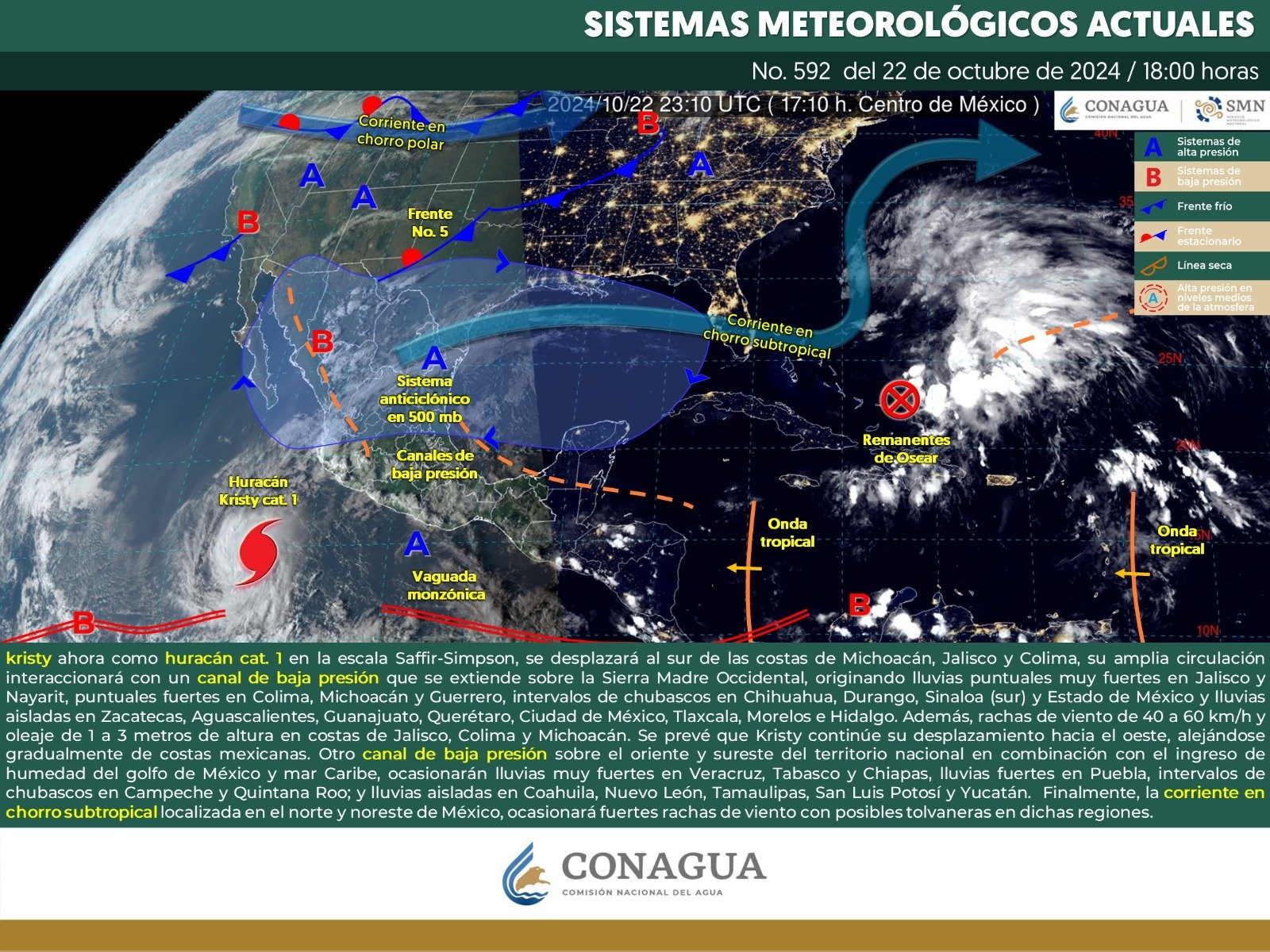 Pronóstico del tiempo para Tamaulipas 23 Octubre 2024