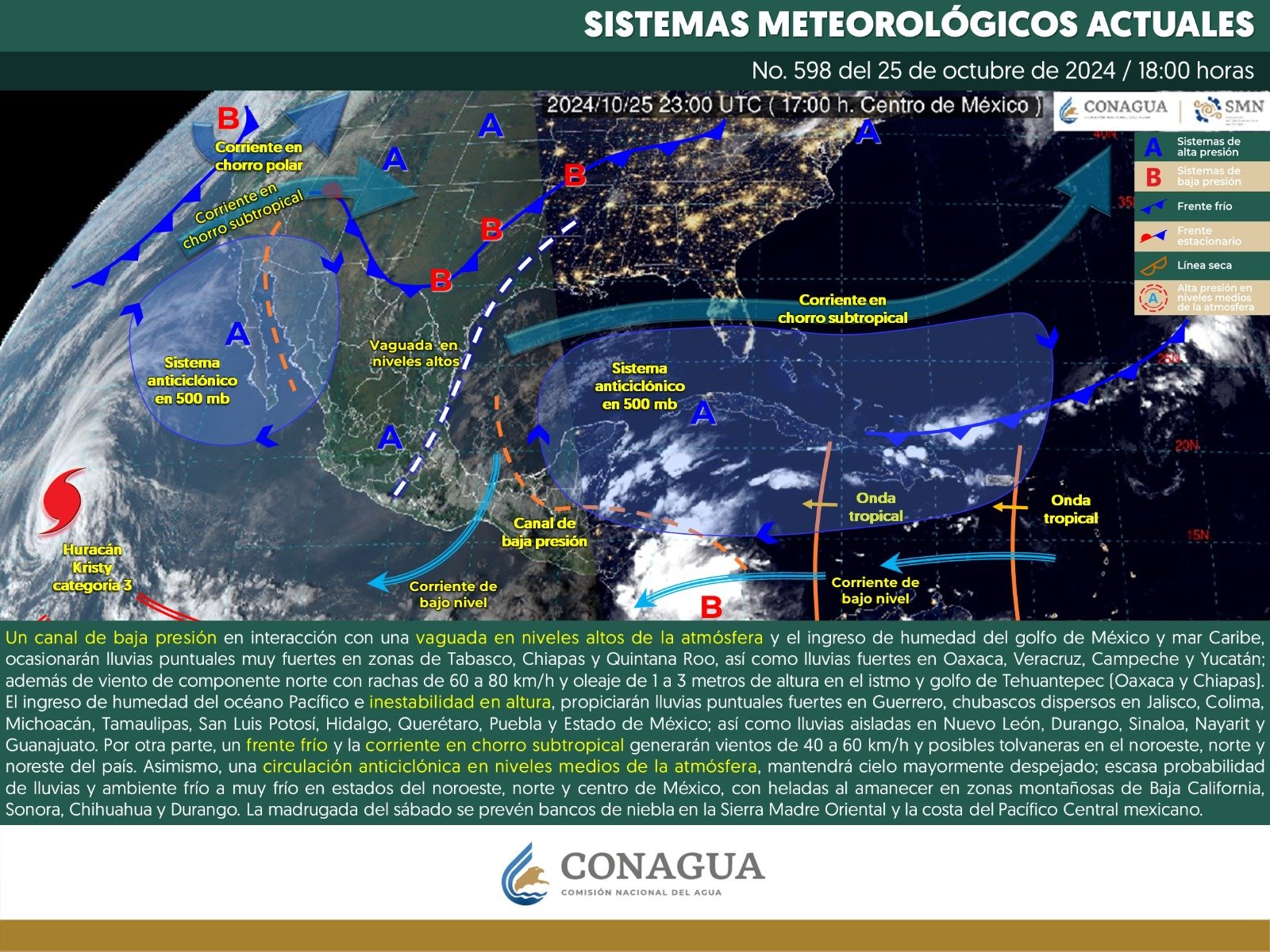 Pronóstico del tiempo para Tamaulipas 26 Octubre 2024