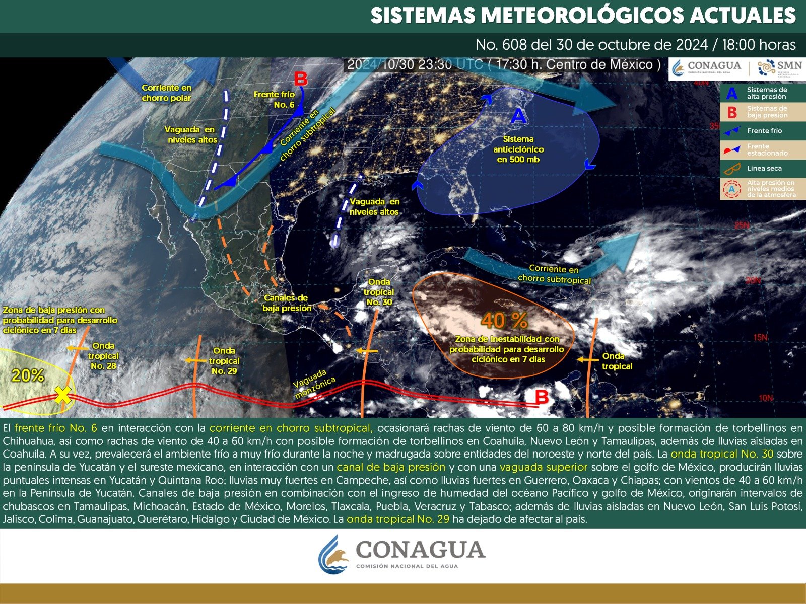 Pronóstico del tiempo para Tamaulipas 31 Octubre 2024