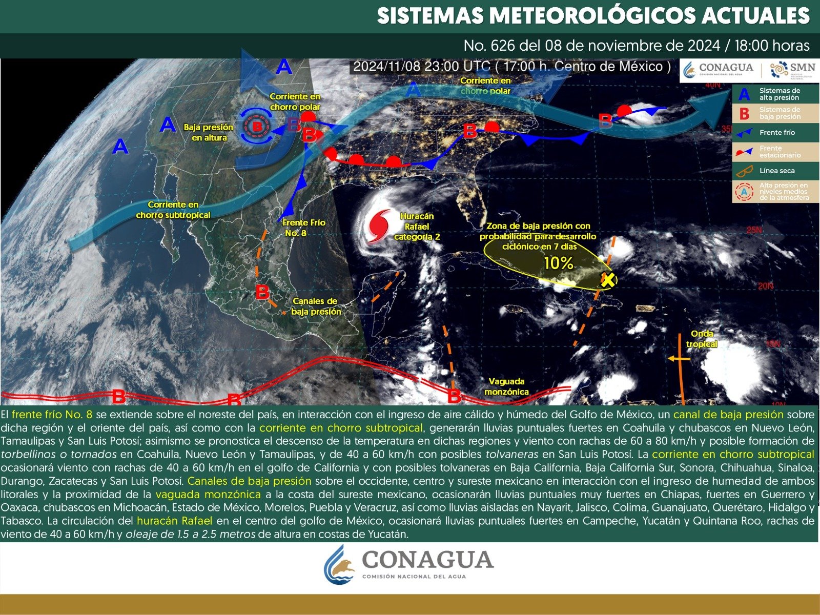 Pronóstico del tiempo para Tamaulipas 9 Noviembre 2024