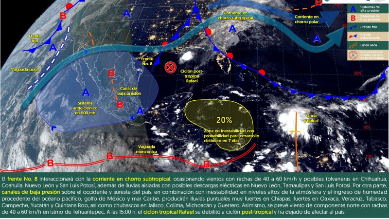 Pronóstico del tiempo para Tamaulipas 11 Noviembre 2024
