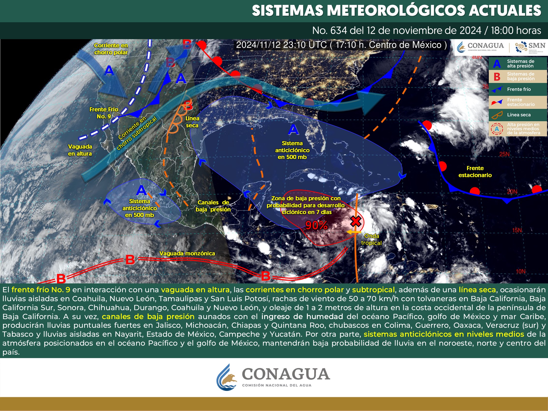 Pronóstico del tiempo para Tamaulipas 13 Noviembre 2024