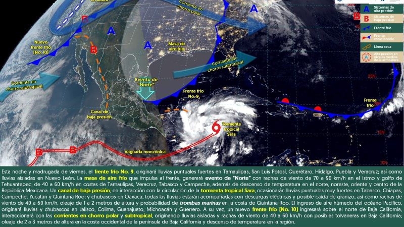 Pronóstico del tiempo para Tamaulipas 15 Noviembre 2024