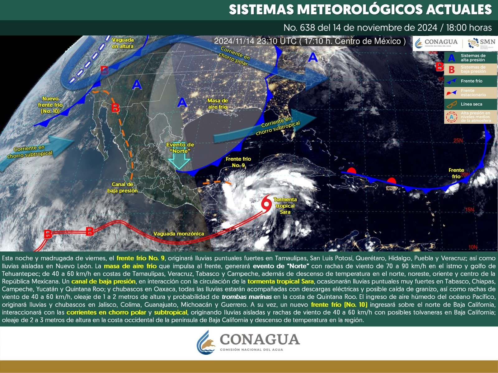 Pronóstico del tiempo para Tamaulipas 15 Noviembre 2024