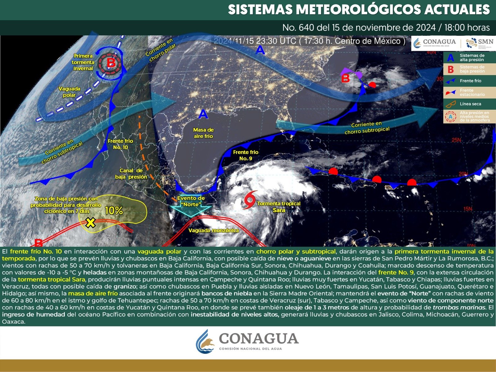 Pronóstico del tiempo para Tamaulipas 16 Noviembre 2024