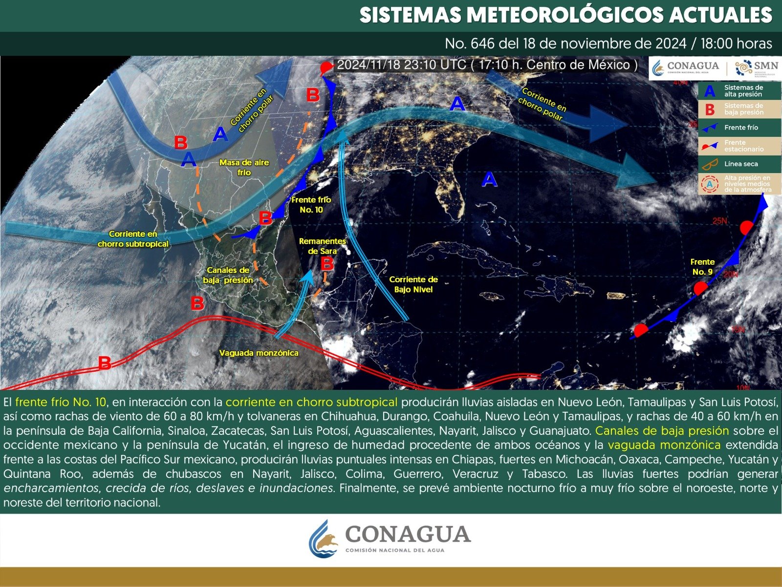 Pronóstico del tiempo para Tamaulipas 19 Noviembre 2024