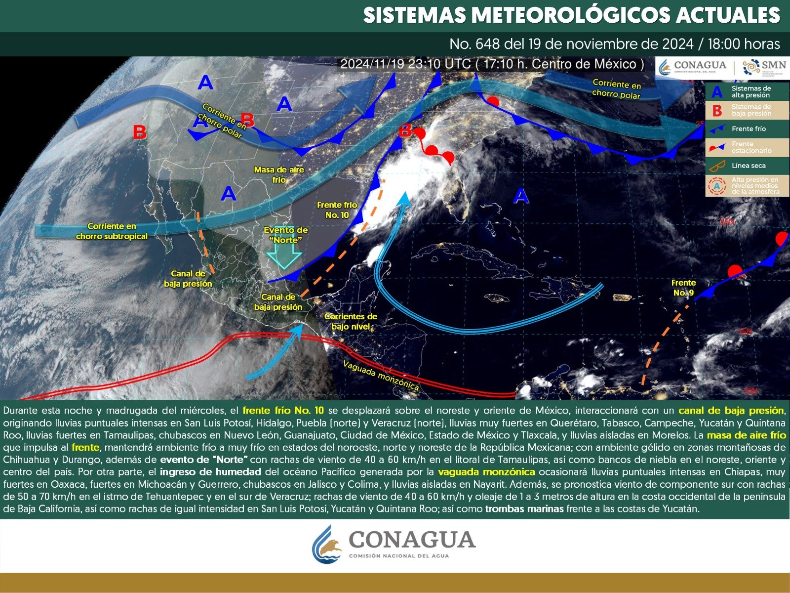 Pronóstico del tiempo para Tamaulipas 20 Noviembre 2024