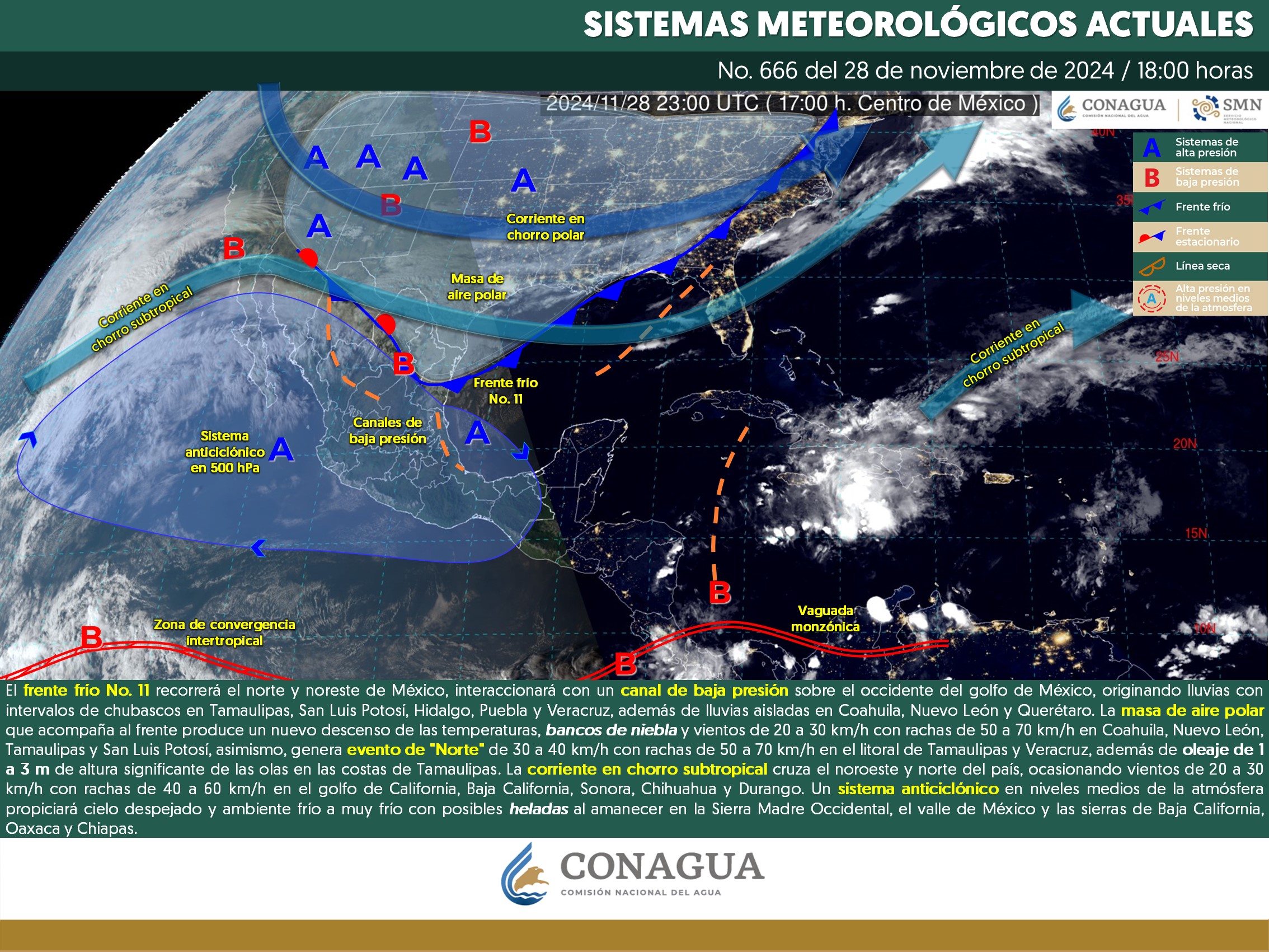 Pronóstico del tiempo para Tamaulipas 29 Noviembre 2024
