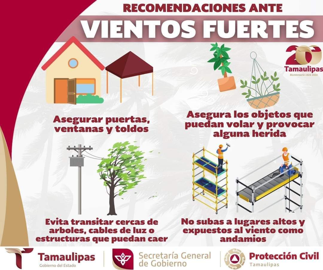 Emitido aviso por “Surada” con fuertes vientos en Tamaulipas